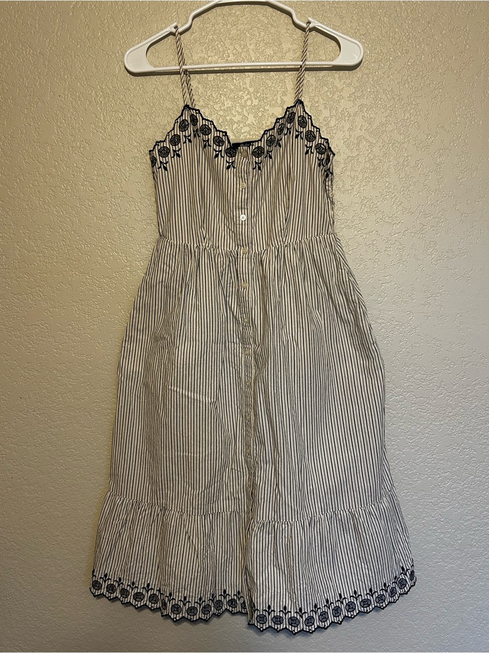 Madewell Striped Embroidered Midi Dress Women’s 00 Button Front Boho Cottagecore - Picture 2 of 8